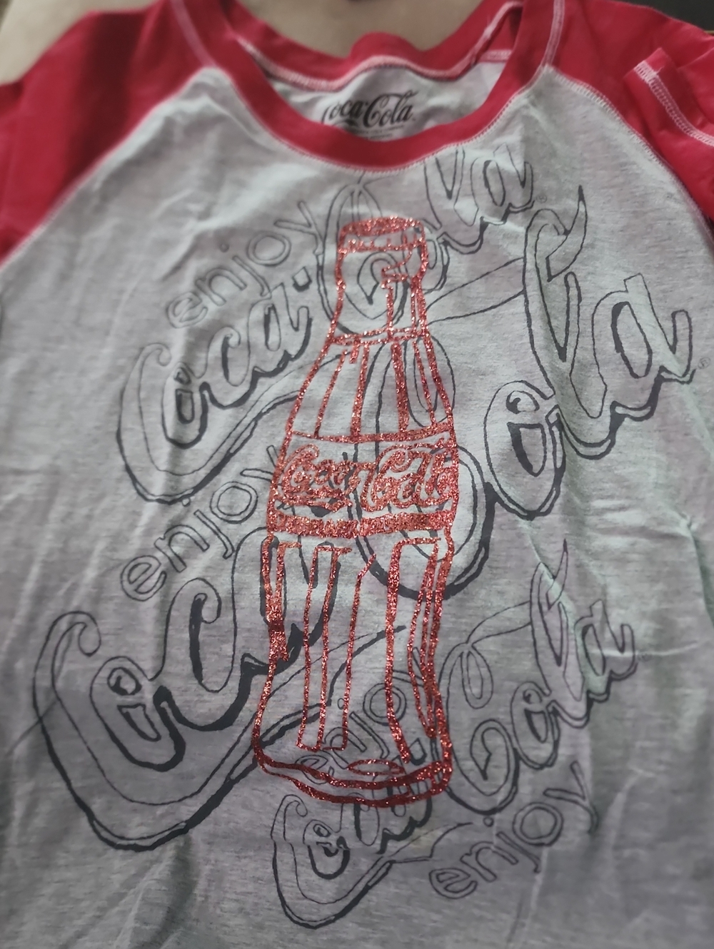 Coca Cola Girls' Red & White Glitter Bottle Raglan Tee